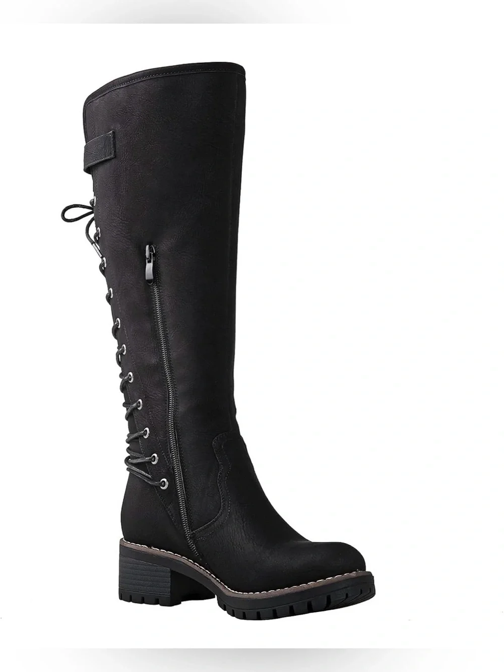 GLOBALWIN Black Lace Up Back Knee High Boots Size 7